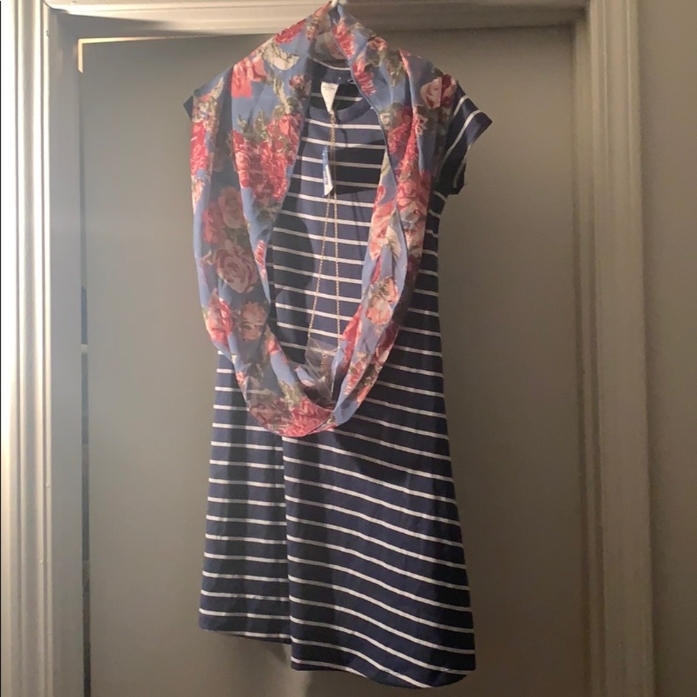 Dress with scarf and necklace